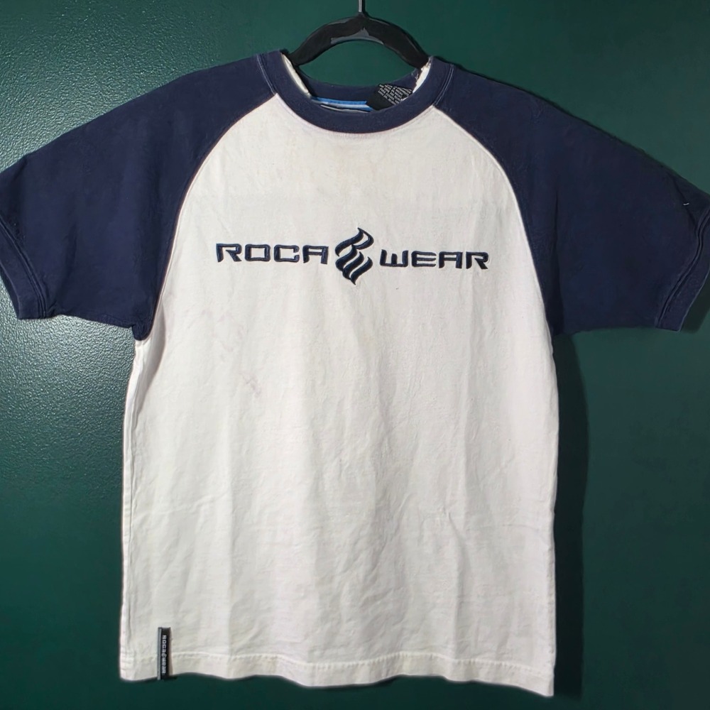 Vintage Rocawear Raglan T-Shirt Navy White Embroidered Logo Youth M 10/12 XS